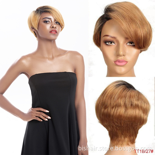 Wholesale Short Straight Lace Side Part Pixie Bob Human Hair Wig For Women With Brazilian Remy Ombre Blonde Colore Wigs